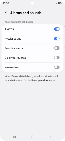 Press the required settings to turn sound and vibration for the selected functions on or off.