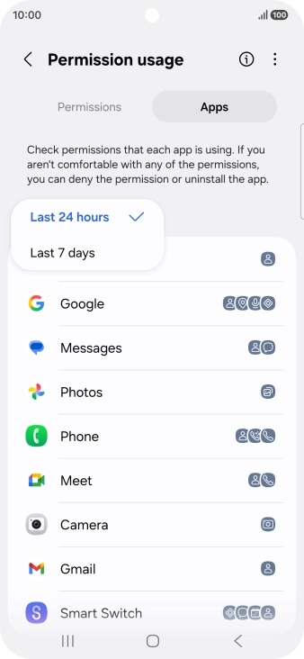 Press the required setting.