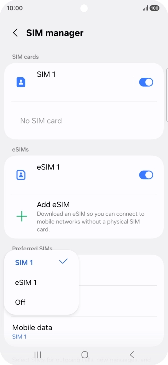 Press the required setting.