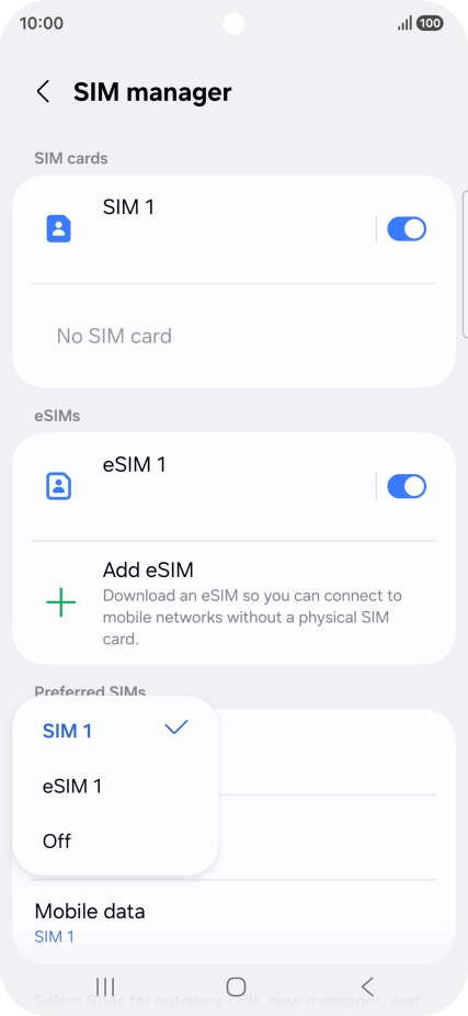Press the required setting.