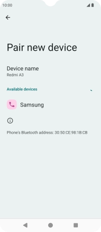 Press the required Bluetooth device and follow the instructions on the screen to pair the device with your phone.