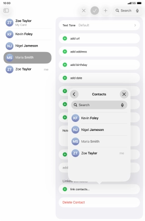 Press the required contact. Press the required contact.