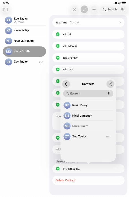 Press the required contact. Press the required contact.