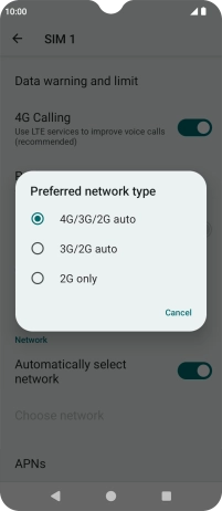 Press the required network mode.