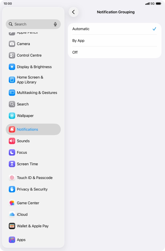 Press the required setting. Press the required setting.