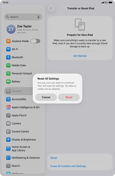 Press Reset. Wait a moment while the factory default settings are restored. Follow the instructions on the screen to set up your tablet and prepare it for use. Press Reset. Wait a moment while the factory default settings are restored. Follow the instructions on the screen to set up your tablet and prepare it for use.