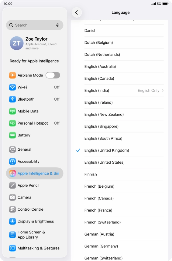 Press the required language. Press the required language.