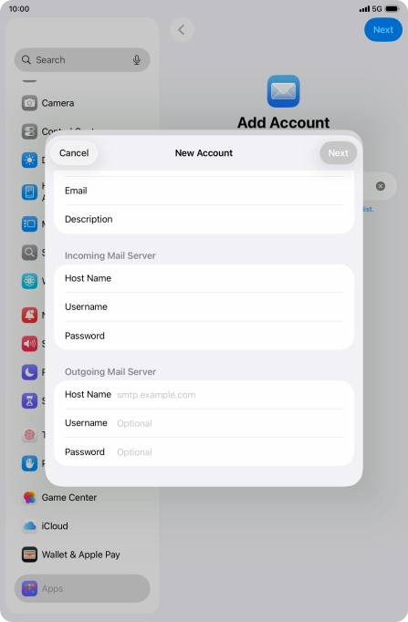 Press Host Name and key in the name of your email provider's outgoing server. Press Host Name and key in the name of your email provider's outgoing server.