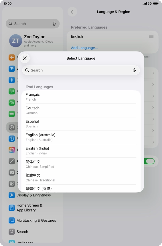Press the required language.