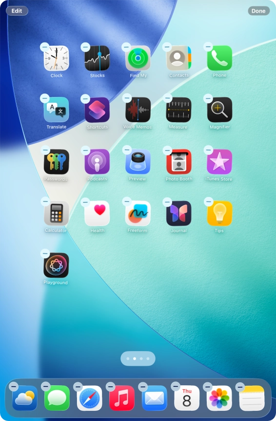 To remove an application from Dock, press and hold the required application and drag it upwards from Dock. To remove an application from Dock, press and hold the required application and drag it upwards from Dock.