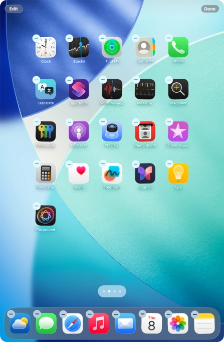 To remove an application from Dock, press and hold the required application and drag it upwards from Dock. To remove an application from Dock, press and hold the required application and drag it upwards from Dock.