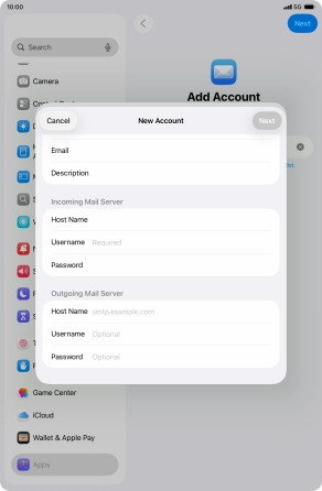 Press Username and key in the username for your email account. Press Username and key in the username for your email account.