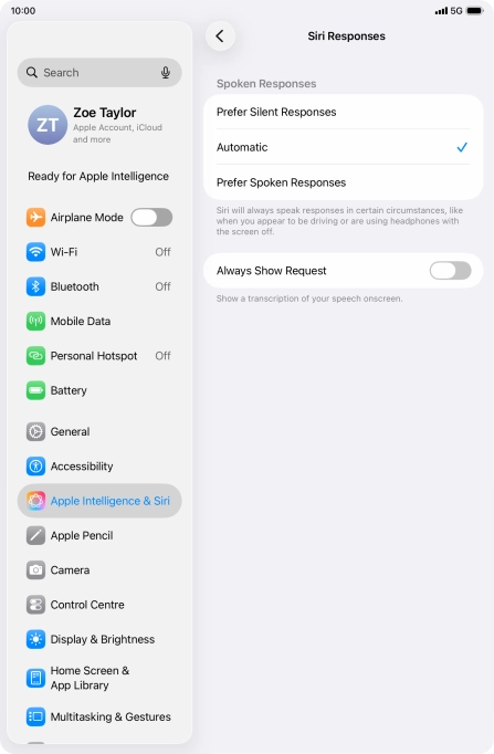 Press the required setting. Press the required setting.