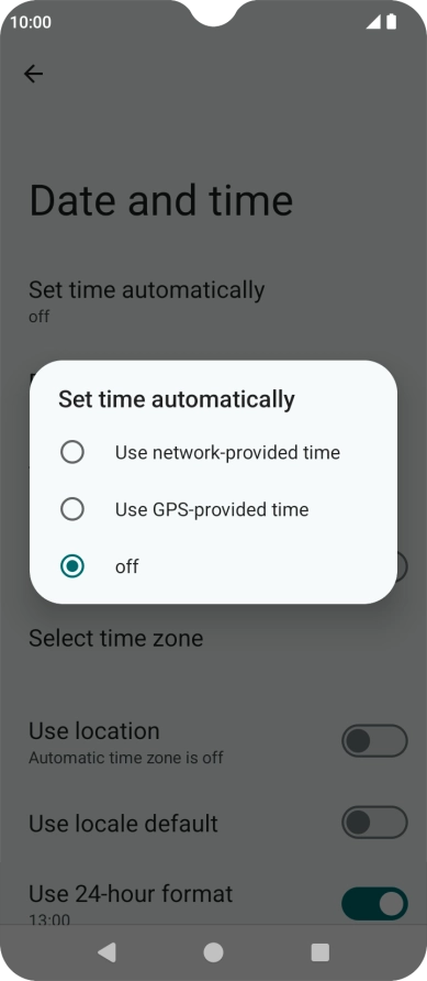 Press Use network-provided time to turn on the function.