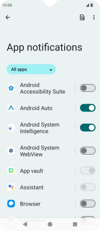 Press the indicators next to the required apps to turn the function on or off.