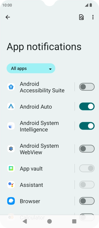 Press the indicators next to the required apps to turn the function on or off.