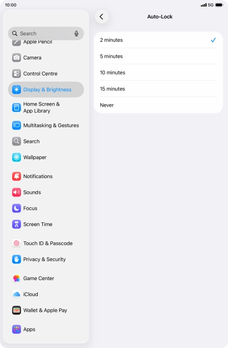 Press the required setting. Press the required setting.