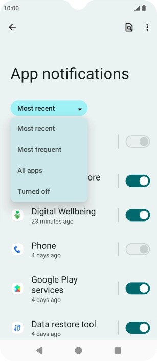 Press the required setting.