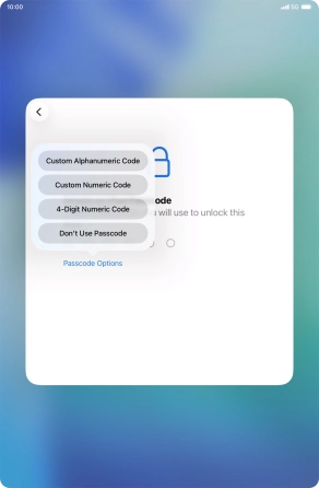 Follow the instructions on the screen to turn on use of lock code or press Don't Use Passcode.