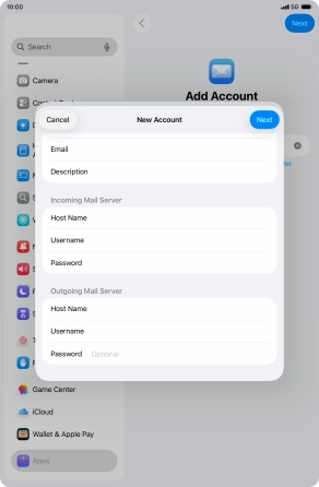 Press Password and key in the password for your email account. Press Password and key in the password for your email account.