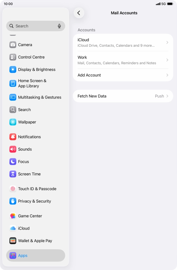 Press the name of the Exchange email account you've just set up. Press the name of the Exchange email account you've just set up.