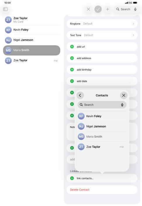 Press the required contact.