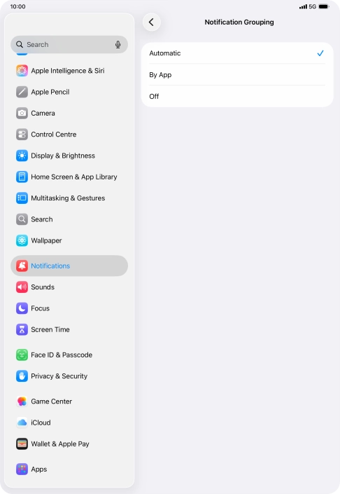 Press the required setting.