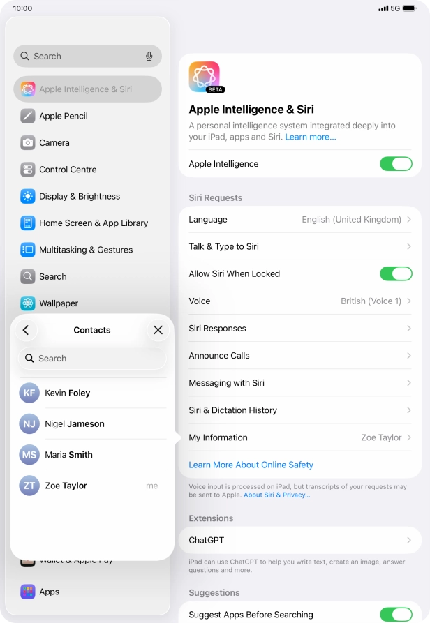 Press the required contact.
