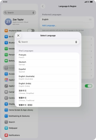 Press the required language.