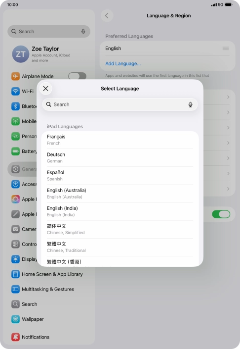 Press the required language.