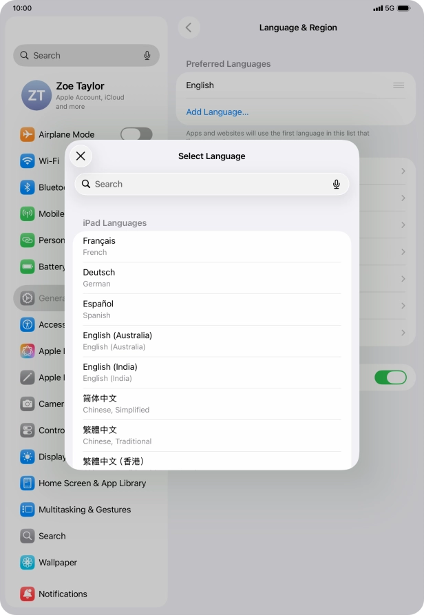 Press the required language.