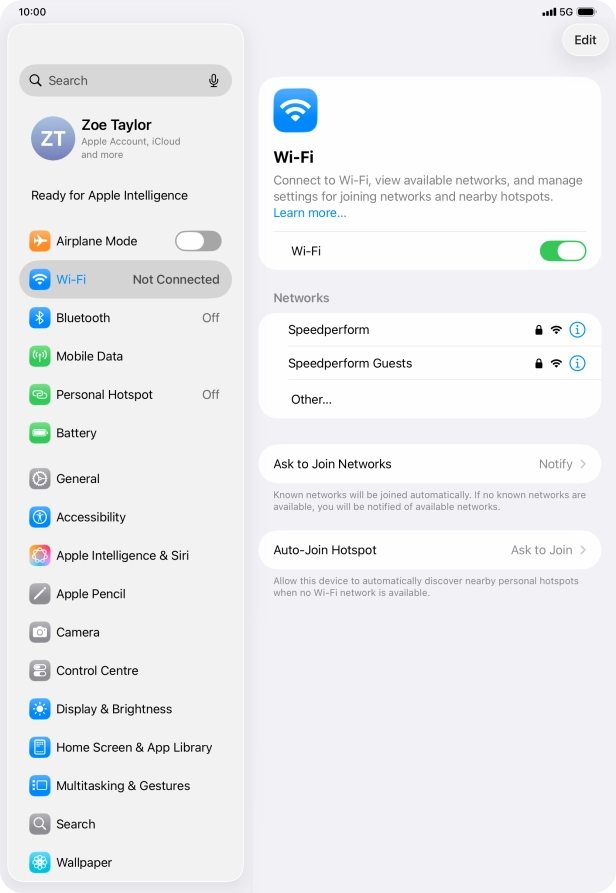Press the required Wi-Fi network and key in the password for the Wi-Fi network.