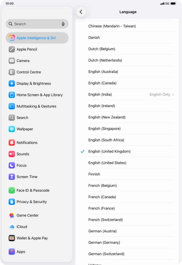 Press the required language.