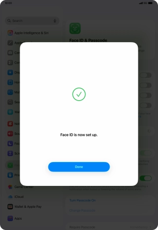Press Done. If you haven't previously selected a lock code, key in a code of your own choice twice.
