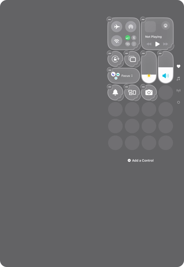 Press Add a Control and follow the instructions on the screen to add the required function to Control Centre.