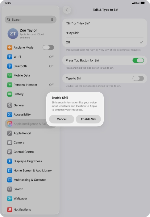 Press Enable Siri.