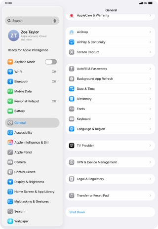 Press Transfer or Reset iPad.