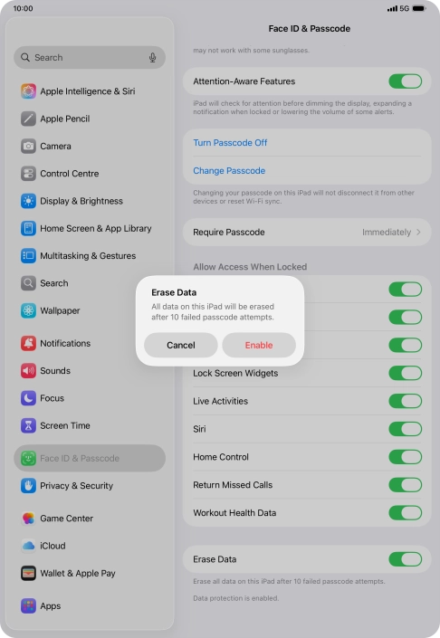 If you turn on the function, press Enable.