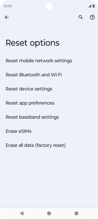 Press Erase all data (factory reset).
