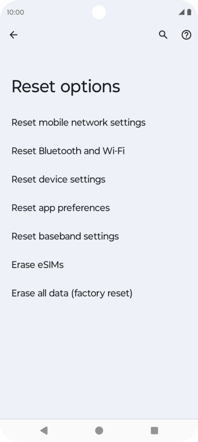 Press Erase all data (factory reset).