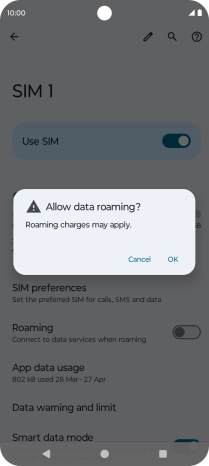 If you turn on data roaming, press OK.