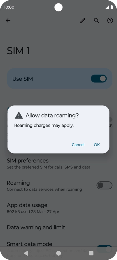 If you turn on data roaming, press OK.