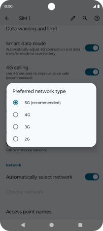 Press the required network mode.