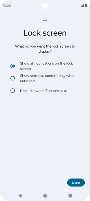 Press the required setting.