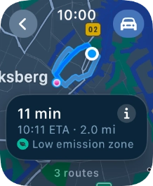 Turn the Digital Crown to see the suggested routes. Turn the Digital Crown to see the suggested routes.