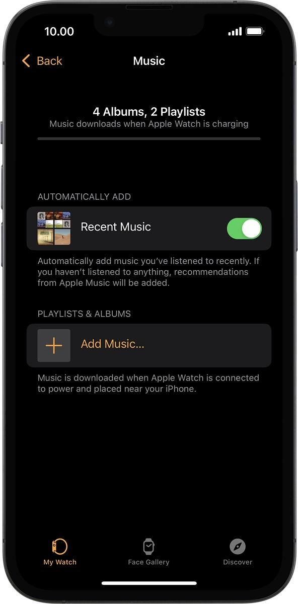 On your phone: Press Add Music... and go to the required playlist or album.