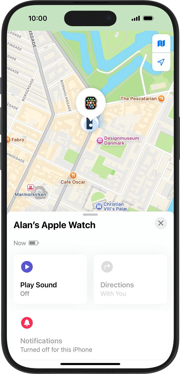 The latest position of your Apple Watch is displayed on the map.