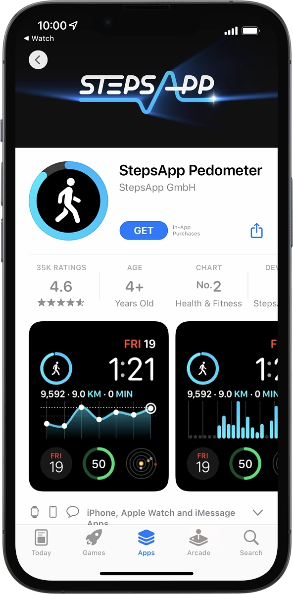 On your phone: Press GET and follow the instructions on the screen to install the app.
