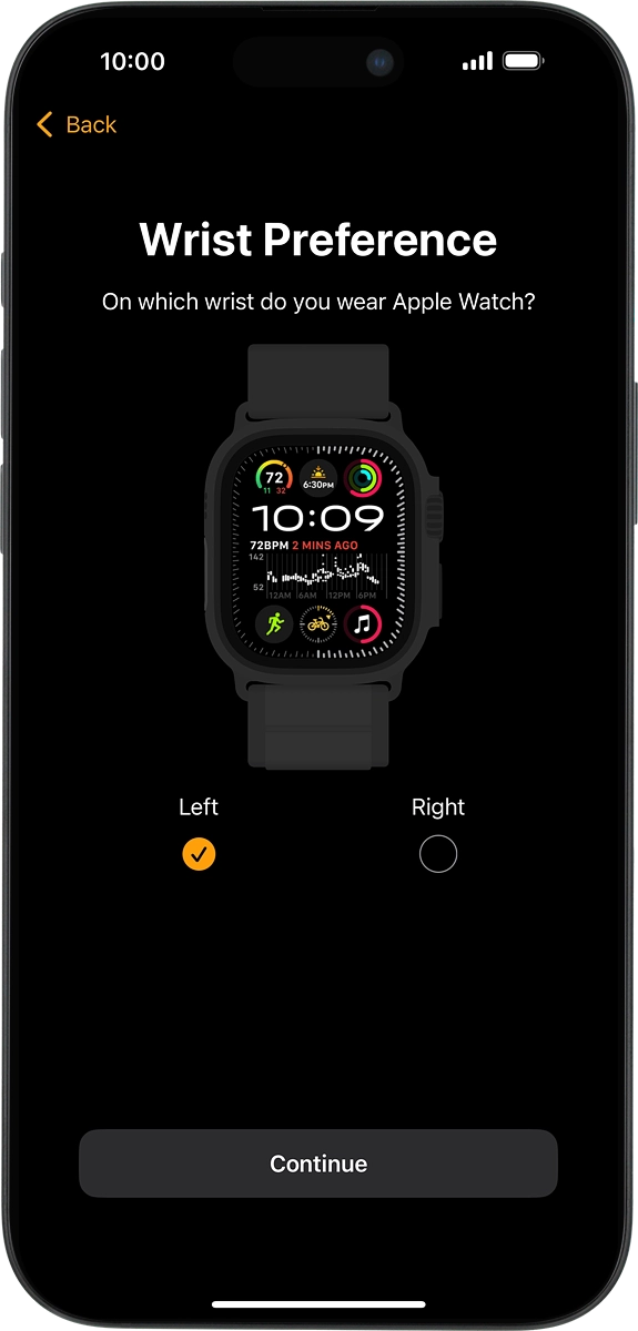 On your phone: Press the required setting and select on which wrist you want to wear the watch.
