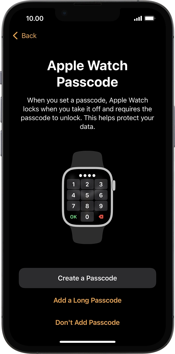 On your phone: Follow the instructions on the screen to turn on use of phone lock code or press Don't Add Passcode.